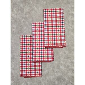 Set of 3 Longaberger Cherry Red Plaid Fabric Napkins